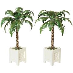 Vintage Pair of Painted Tole Palm Tree Candleholders