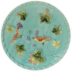 1920s West Germany Majolica Bird and Vine Turquoise Platter