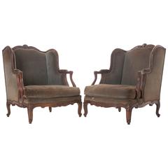 Pair of Large French 19th Century Louis XV Bergeres