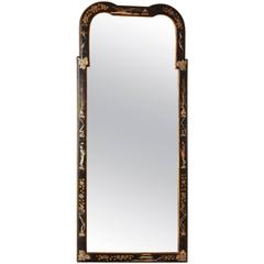 Italian Mid-Century Modern Tall and Narrow Gilded and Painted Chinoiserie Mirror