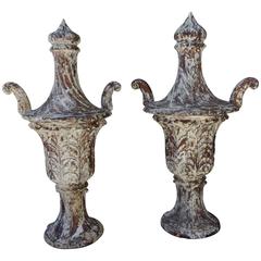 Pair of Italian Carved Flame Finial Urns