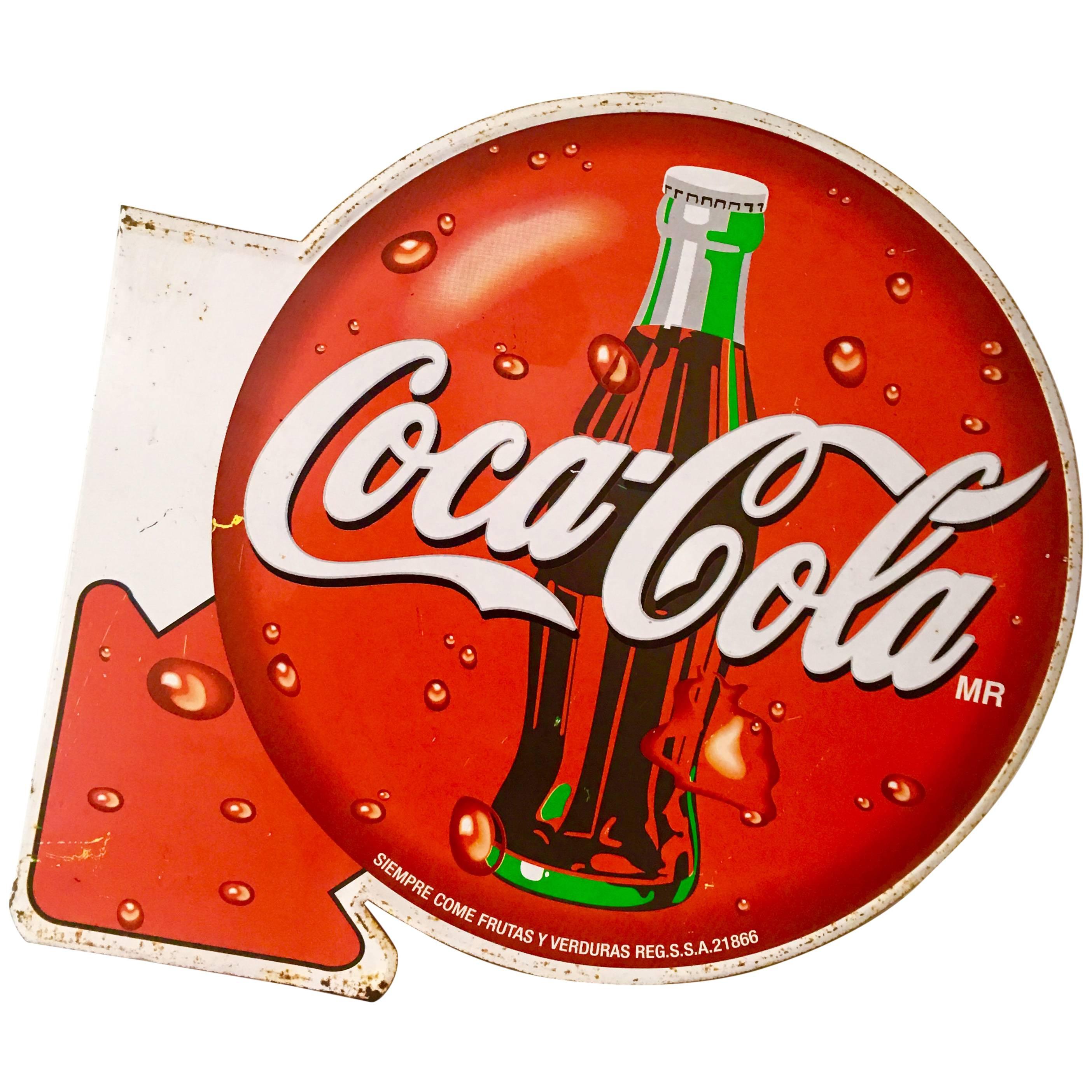 Vintage Coca - Cola Double-Sided Spanish Metal Advertising Sign-24" For Sale