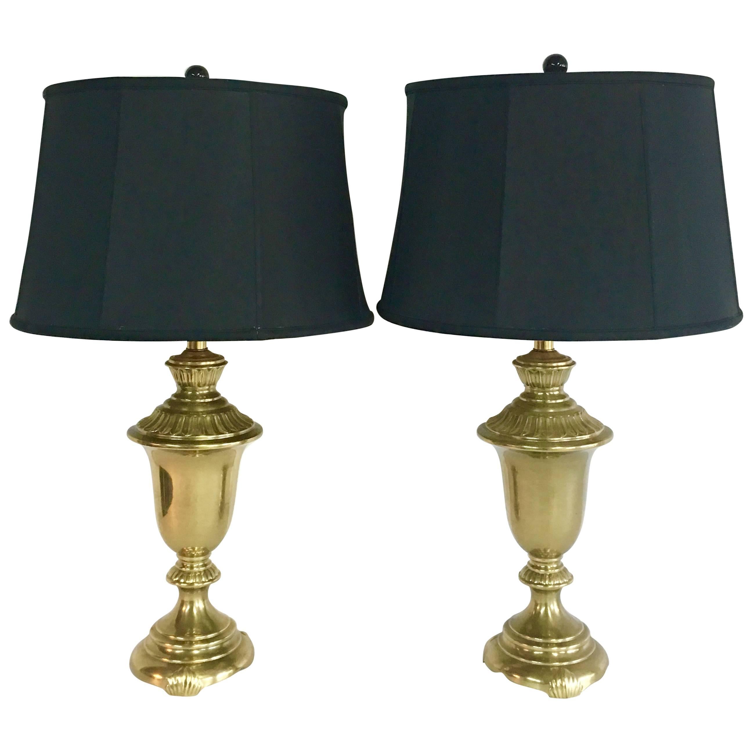 1960'S Pair Neoclassical Style Solid Brass "Trophy" Lamps  For Sale