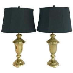 1960'S Pair Neoclassical Style Solid Brass "Trophy" Lamps 