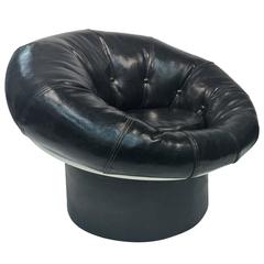 Mod Glossy Black Leatherette and Fiberglass Pouf Chair in Style of Joe Colombo