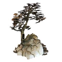 Wonderful Large Bronze Fine Tree Sculpture Quartz Leaves Rock Crystal Leaf Base