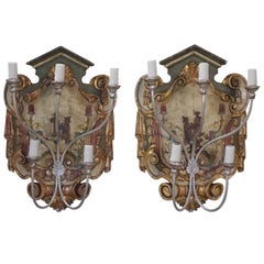 Pair of Hand-Painted Chinoiserie Five-Light Sconces
