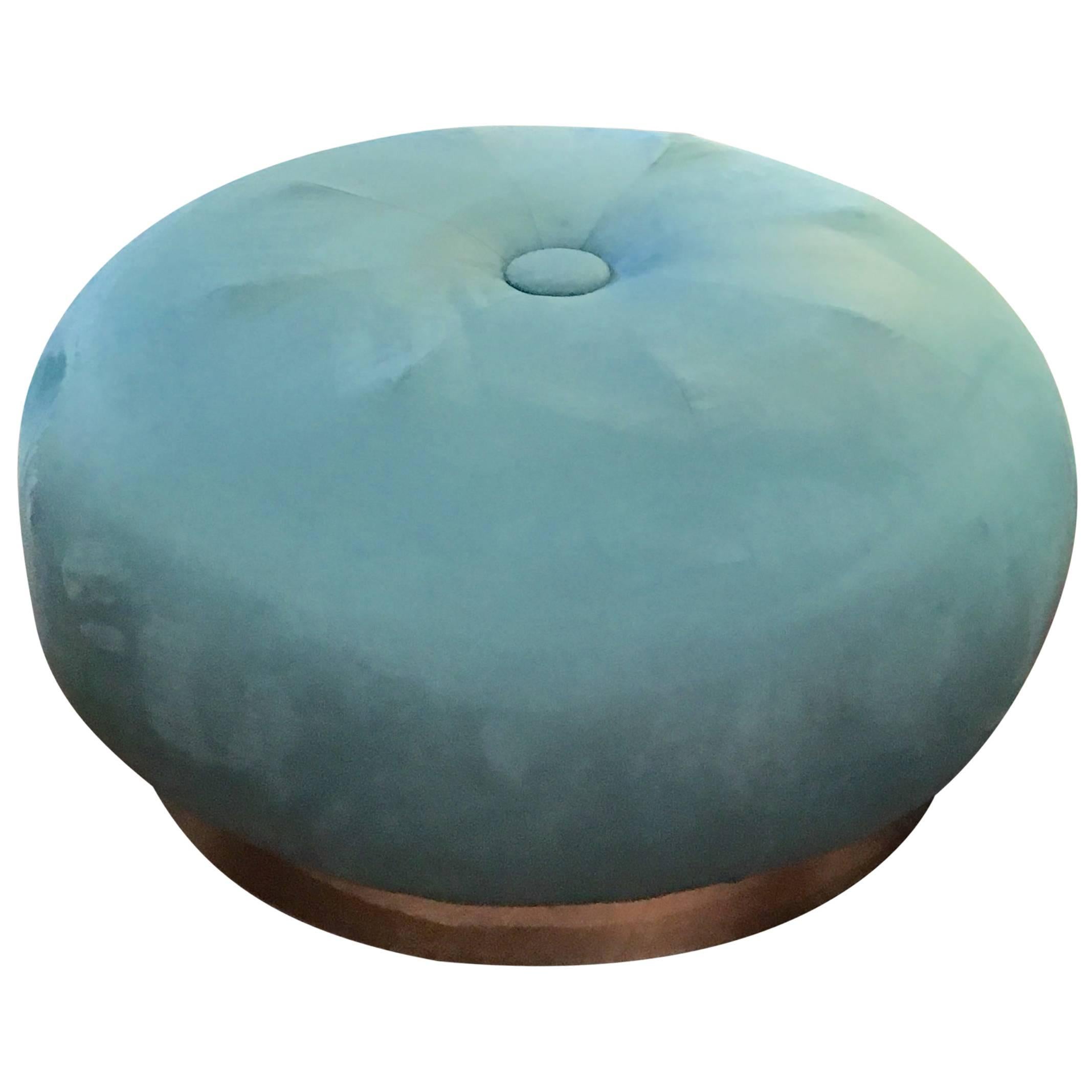 Mid-Century Modern, Blue Oversized Round Pouf Ottoman For Sale
