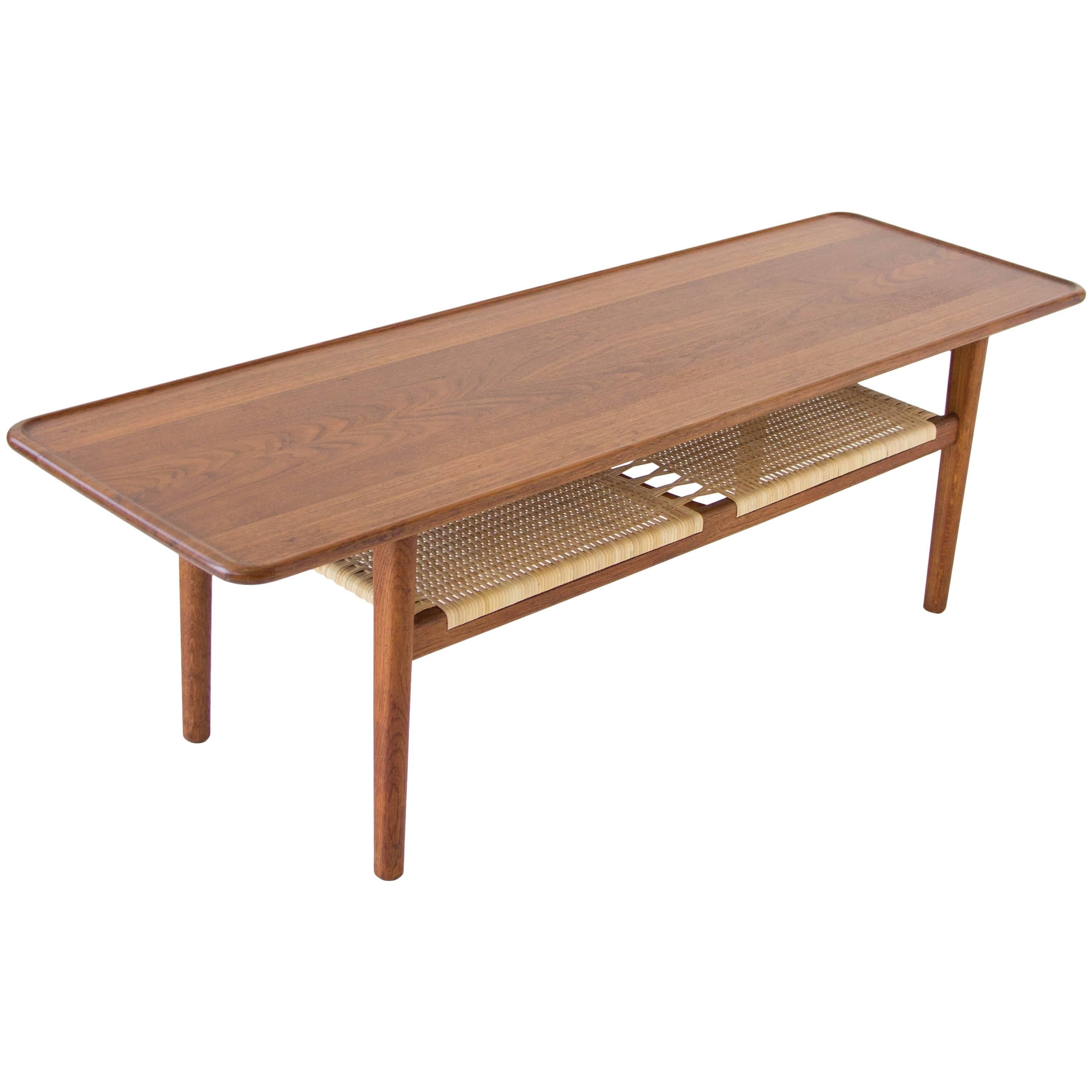 Hans Wegner AT10 Coffee Table with Cane Shelf at 1stDibs