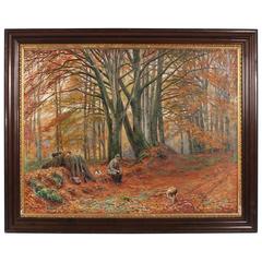 Antique Oil Painting of a Hunter at Rest, circa 1897, Signed R. Bissen 1