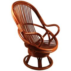 Pair of Swivel Tilt Bamboo Lounge Chairs