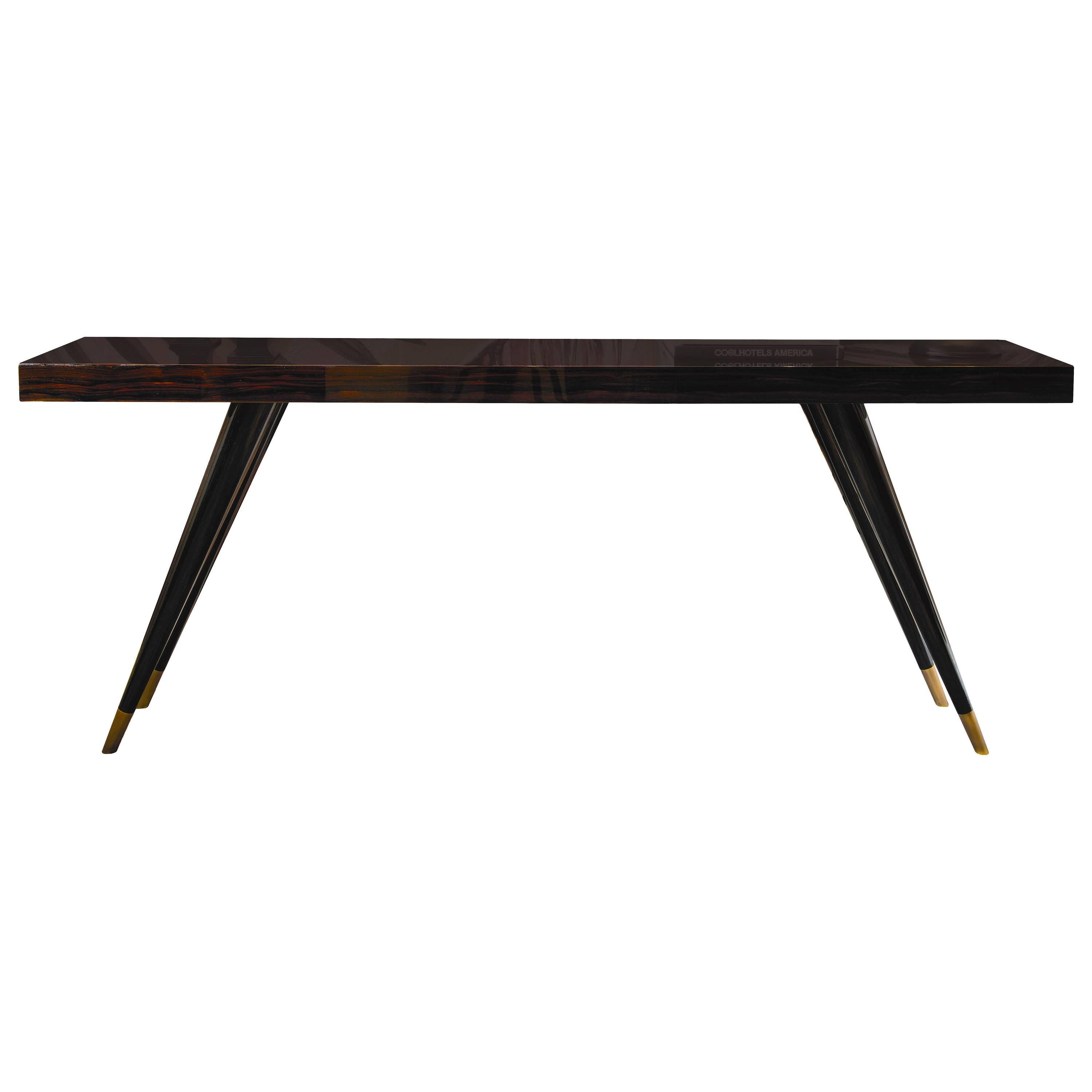 Andrea Console Macassar Ebony Timber Top with Bronzed Metal Tips by Dom Edizioni For Sale
