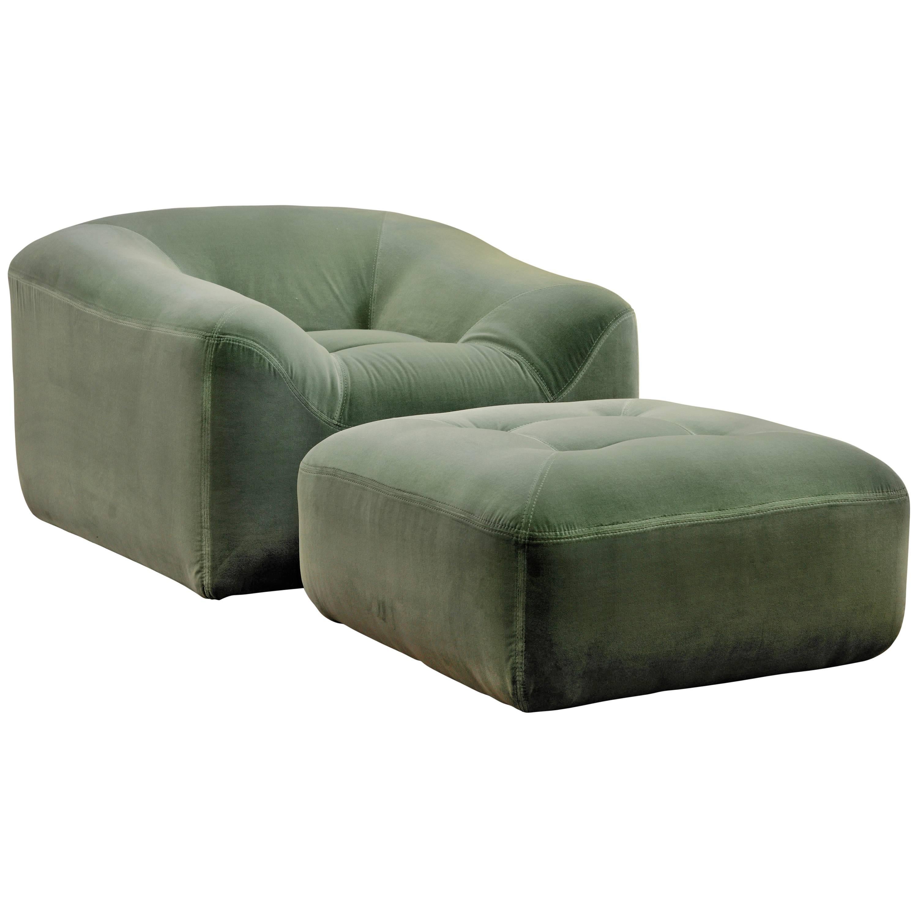 Italian Modern Maxence Small Armchair and Pouf Ottoman by Dom Edizioni For Sale