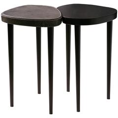 Pair of Italian Modern Dom Edizioni Black Ivory Galuchat Leather Toy Side Tables 1