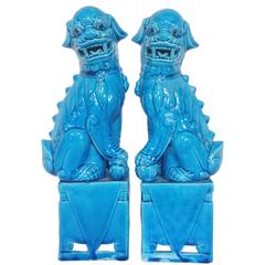 Pair Of Hollywood Regency 1950s Turquoise Foo Dogs