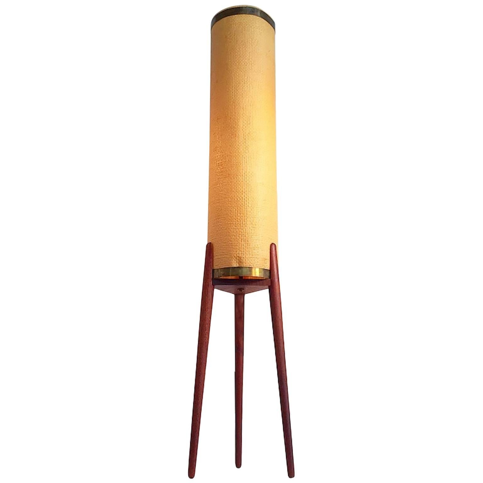 Amazing Danish Mid-Century Teak Tripod Floor Lamp with Original Celluloid Shade