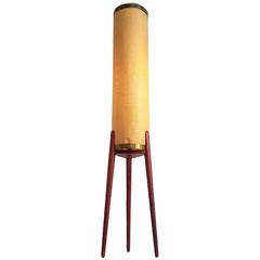 Amazing Danish Mid-Century Teak Tripod Floor Lamp with Original Celluloid Shade 1
