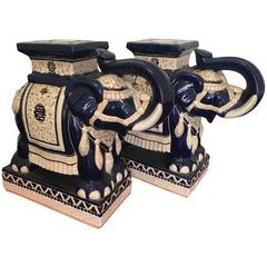 Vintage Pair of Italian Ceramic Elephant Garden Stools or Tables