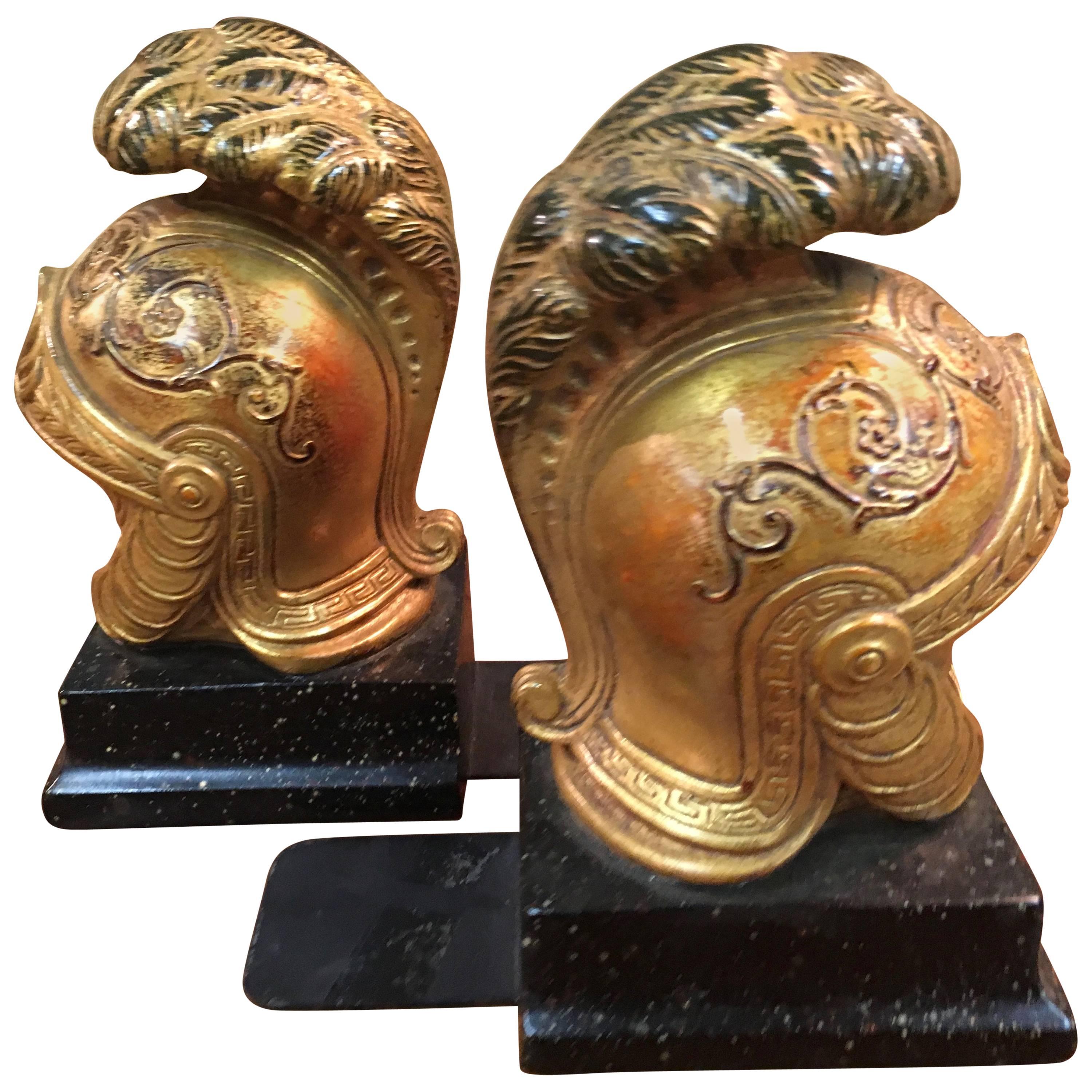 Pair of Gilt Roman Galea Bookends by Borghese