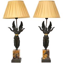 Pair of Empire Lamps, Marble and Patinated Bronze, circa 1830 9
