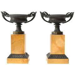 Pair of Empire Marble and Patinated Bronze Tazza, circa 1830