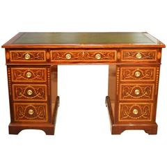 Fine Quality Mahogany Inlaid Late 19th Century Pedestal Desk by Maple & Co