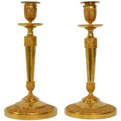 Pair of Early Empire Gilt Bronze Candlesticks