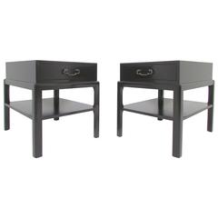 Pair of Mid-Century Two-Tiered Ebonized End Tables