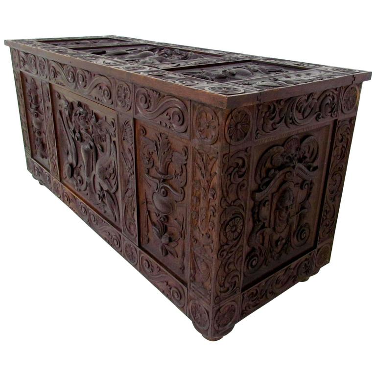 Antique 19th Century Hand-Carved Italian Cassone/Wedding Chest at 1stDibs
