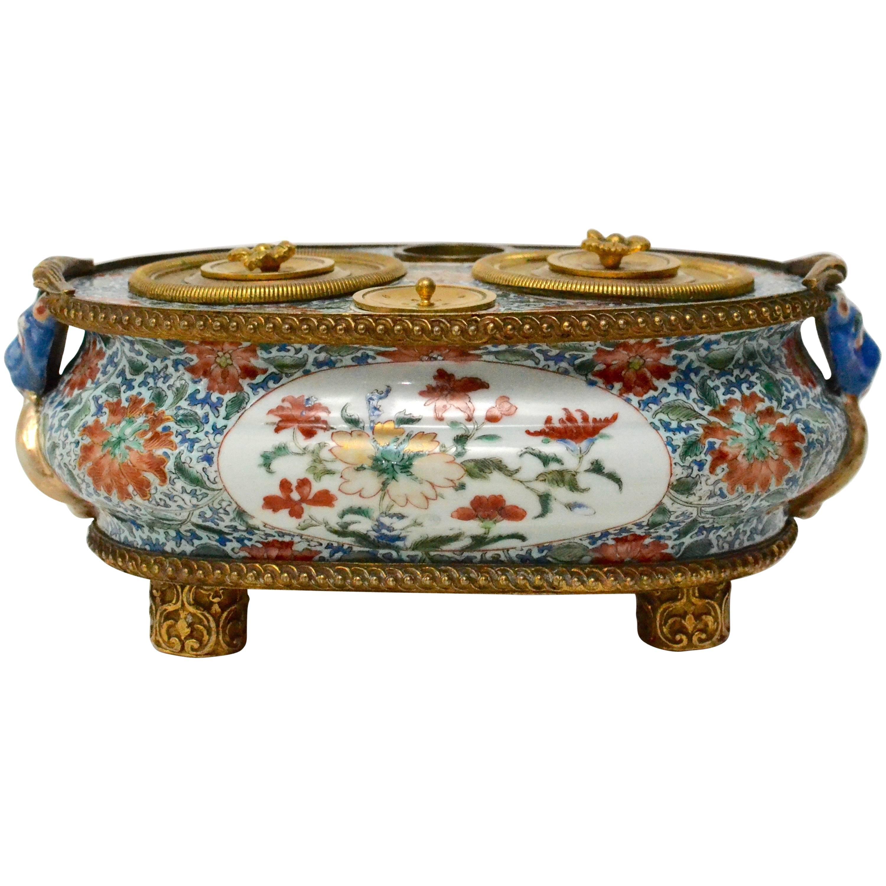 Chinese 18th Century Ormolu-Mounted Famille Verte Inkstand