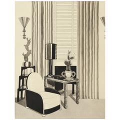 Art Deco Interior Architectural Drawing with Period Cerused Oak Frame 5
