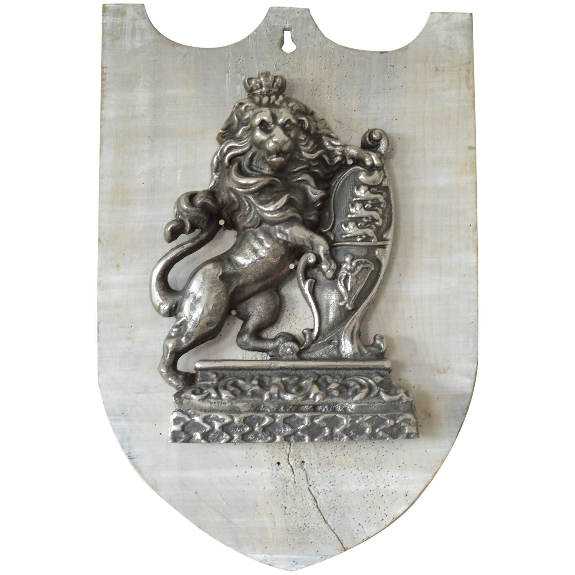 Antique Lion Rampant Heraldic Shield, English, ca. 1860