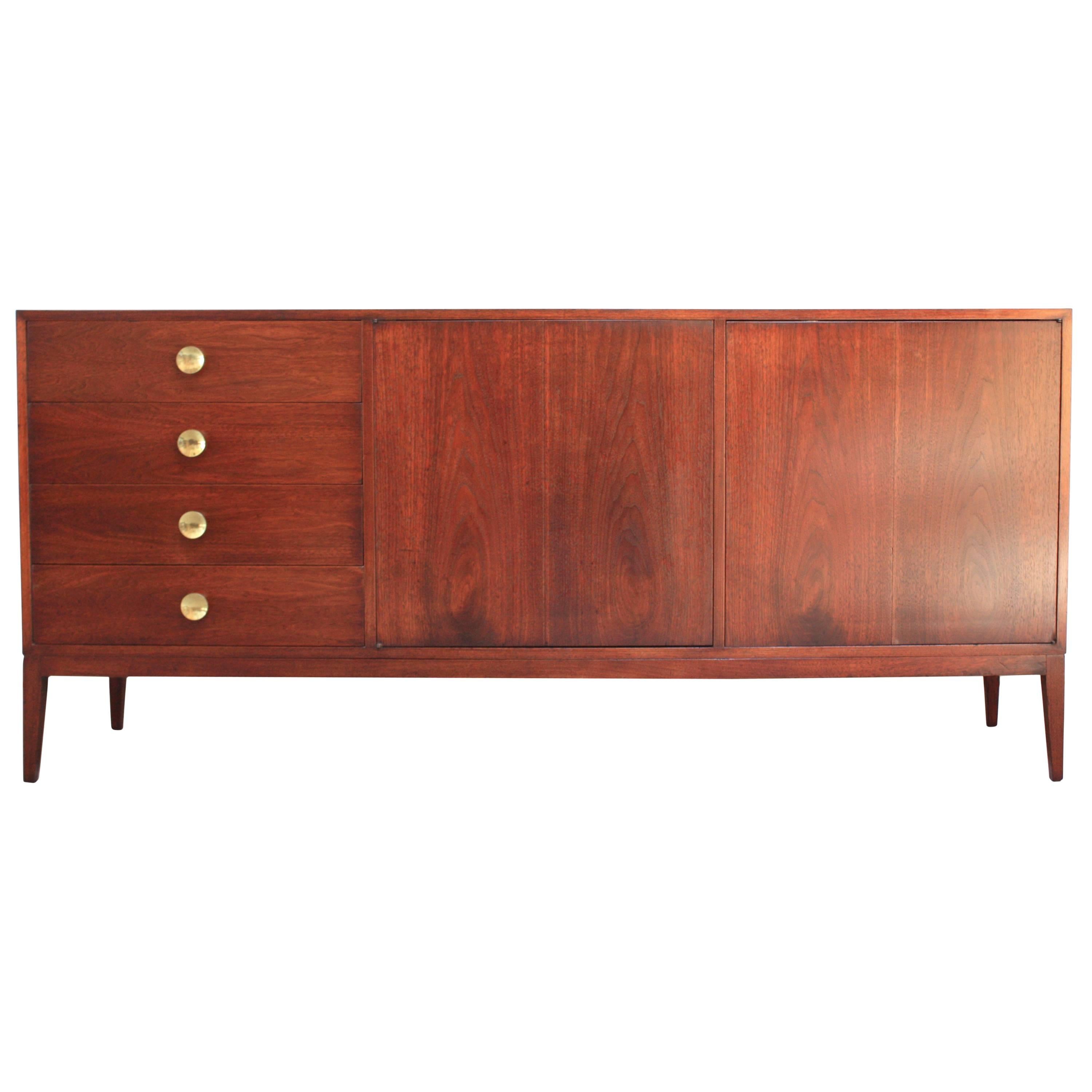 Mid-Century Walnut and Brass Credenza after Paul McCobb