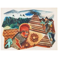 pearl harbor painting "Hawaiiana, " Extraordinary Art Deco Cubist Surreal Painting after Pearl Harbor