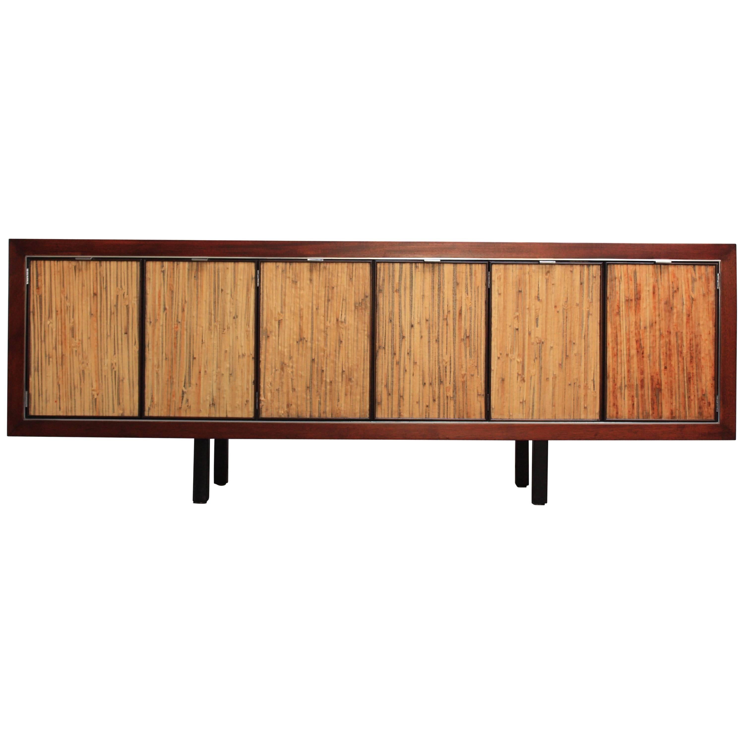1970s Walnut, Bamboo and Cherry Credenza after Harvey Probber