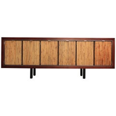 1970s Walnut, Bamboo and Cherry Credenza after Harvey Probber