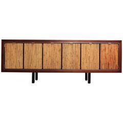 1970s Walnut, Bamboo and Cherry Credenza after Harvey Probber 1