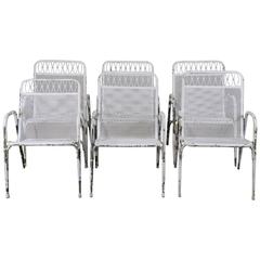1960 Set of Six Adjustable Stacking Outdoor Metal and Brass Garden Chairs