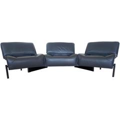 Vico Magistretti Veranda Three-Seat Modular Sofa in Slate Gray Leather