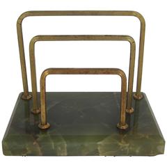 Antique Brass and Green Onyx Mail or Letter Desk Organizer