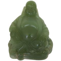 Vintage Jade Green Resin Seated Buddha Sculpture