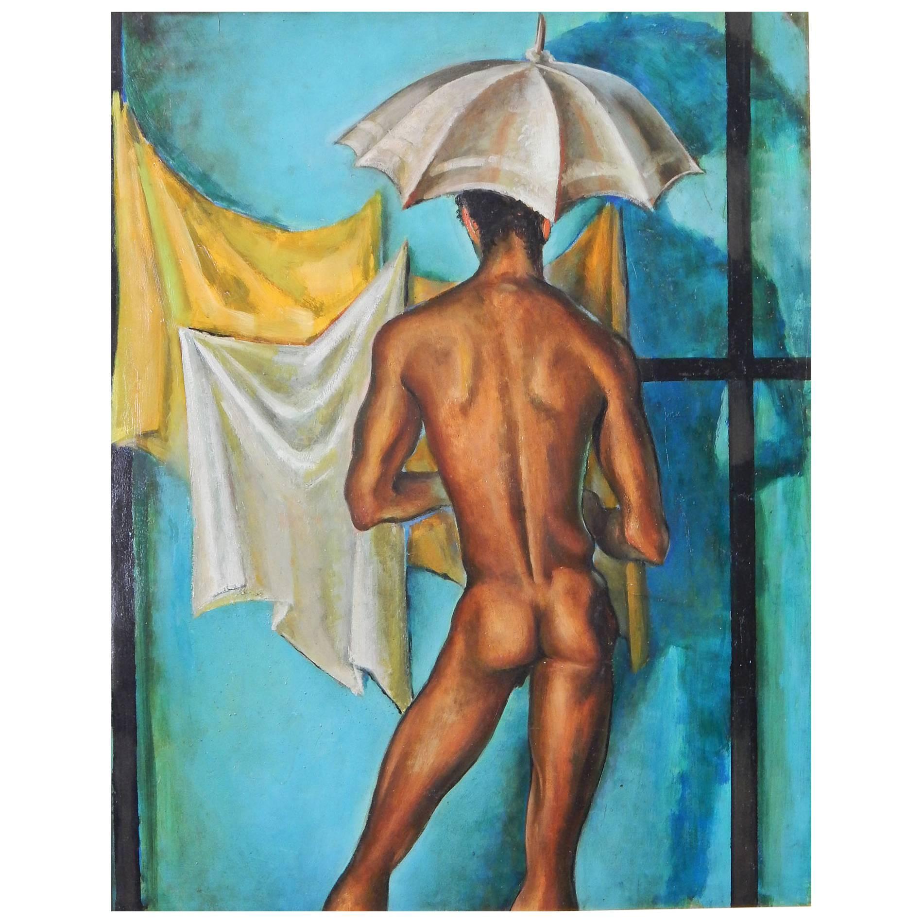 "Nude with Umbrella, " Vivid and Striking Male Nude by Raoul Pene du Bois