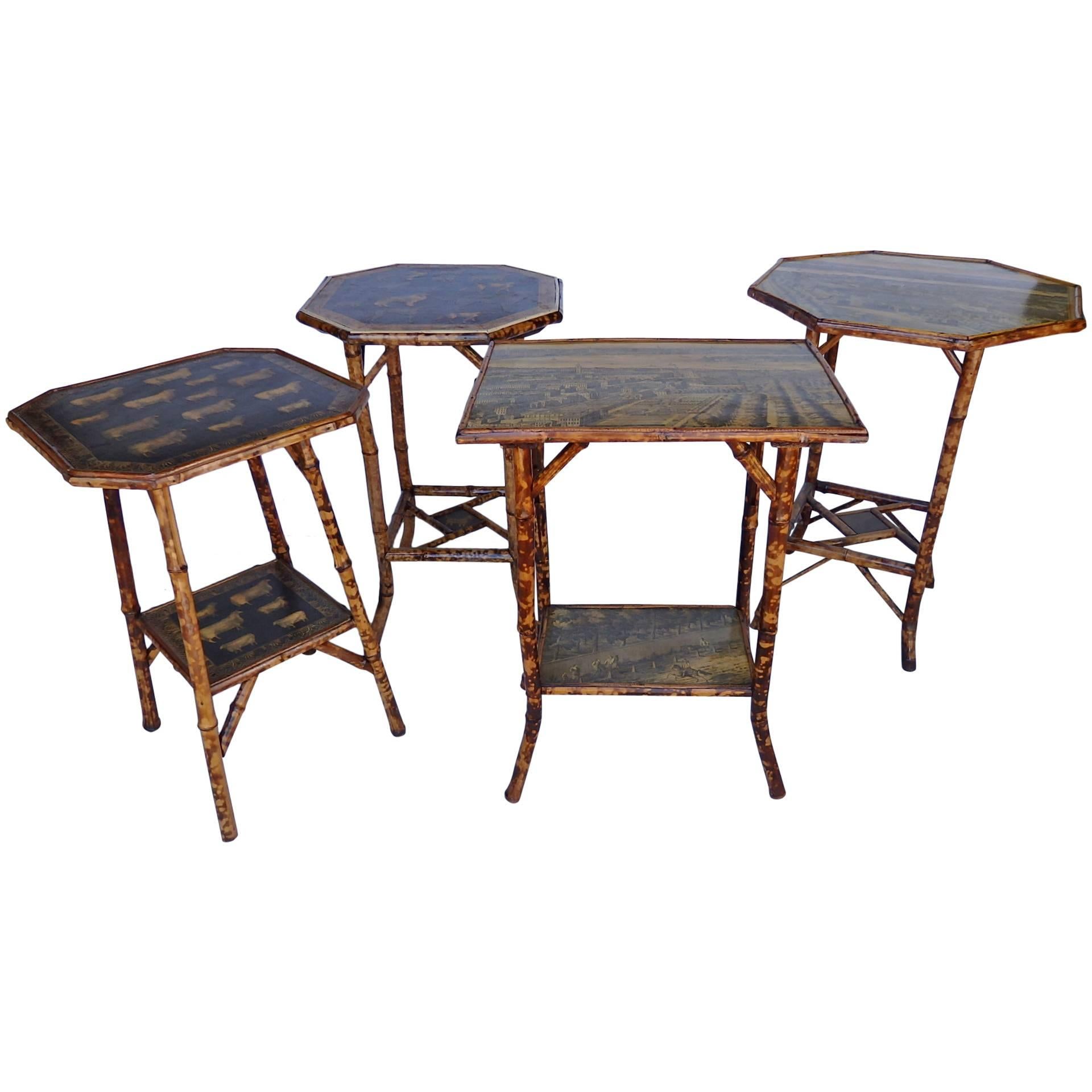 Bamboo Tables with Decoupage For Sale