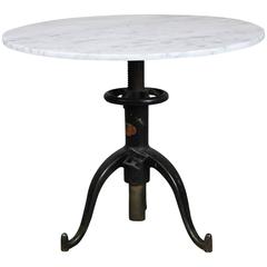 Antique 1910 Cast Base Adjustable Pedestal Marble-Top Table