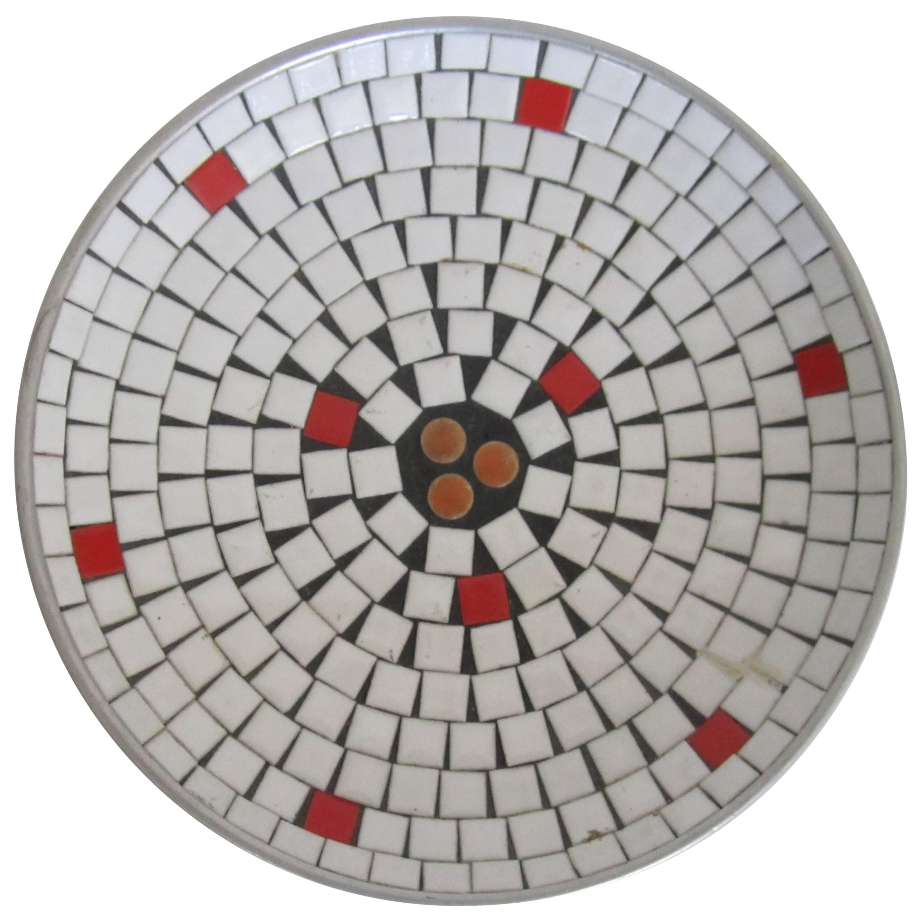 Mid-Century Modern White Mosaic Ceramic Tile Dish or Bowl