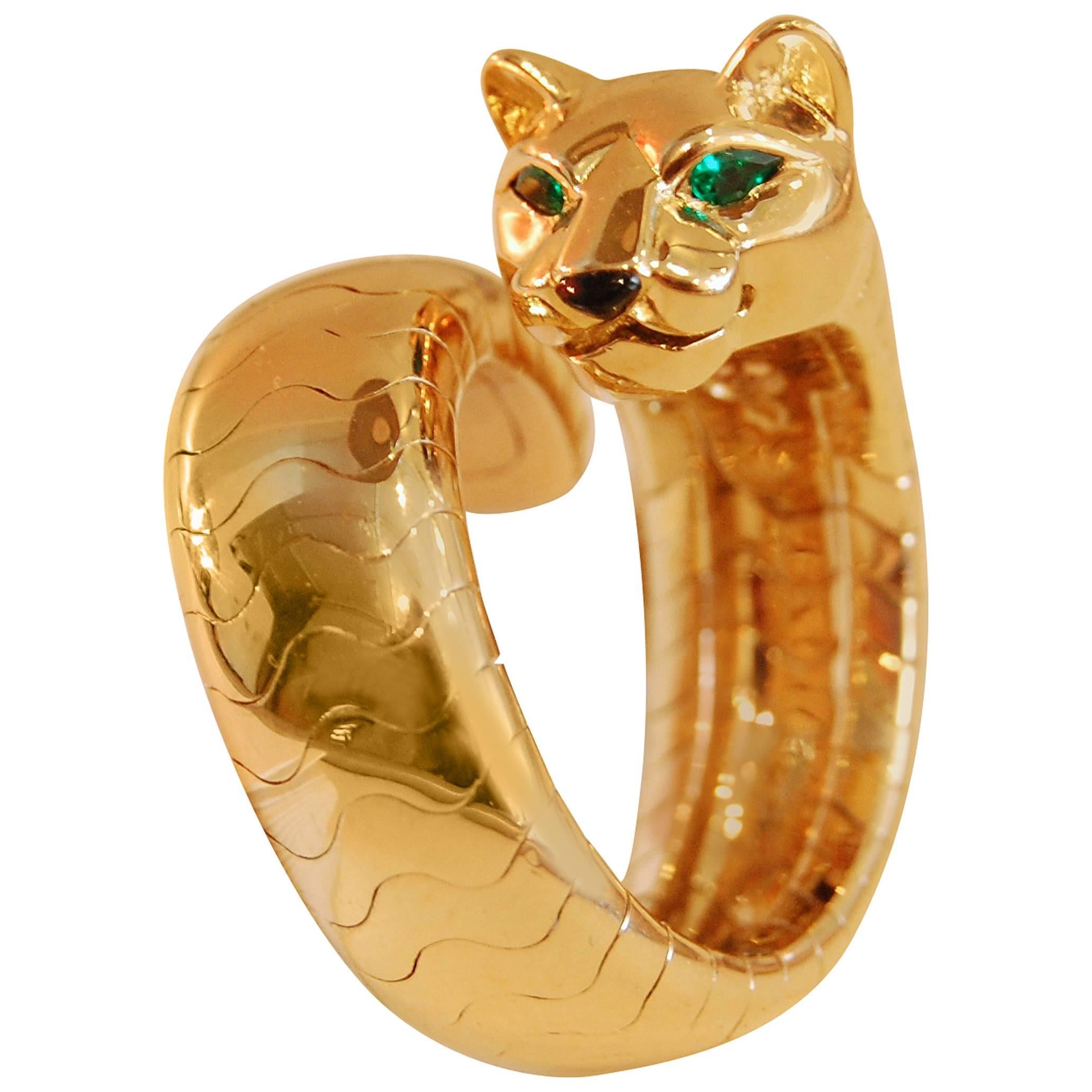 Cartier Panthere 18-Karat Gold, Onyx and Emerald Ring