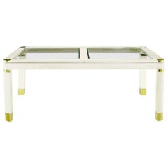 Karl Springer Style Off-White Lacquered Wood, Brass and Glass Dining Table