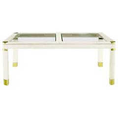 Karl Springer Style Off-White Lacquered Wood, Brass and Glass Dining Table 11