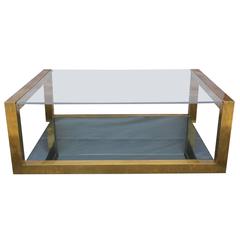 Modern Brass Lucite and Smoked Glass Rectangular Coffee Table
