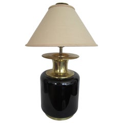Vintage Black Ceramic and Brass Table Lamp by Champman Postmodern, circa 1980s
